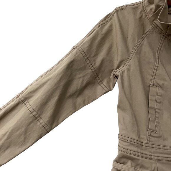 Red Valentino Womens Tan Canvas Ruffle Collar Full Zip Jacket Size 6 - Picture 2 of 8